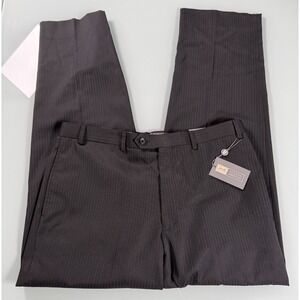 NWT Joseph Abboud Trouser Dress Pants Mens Black Pen Stripe Preppy -36x32